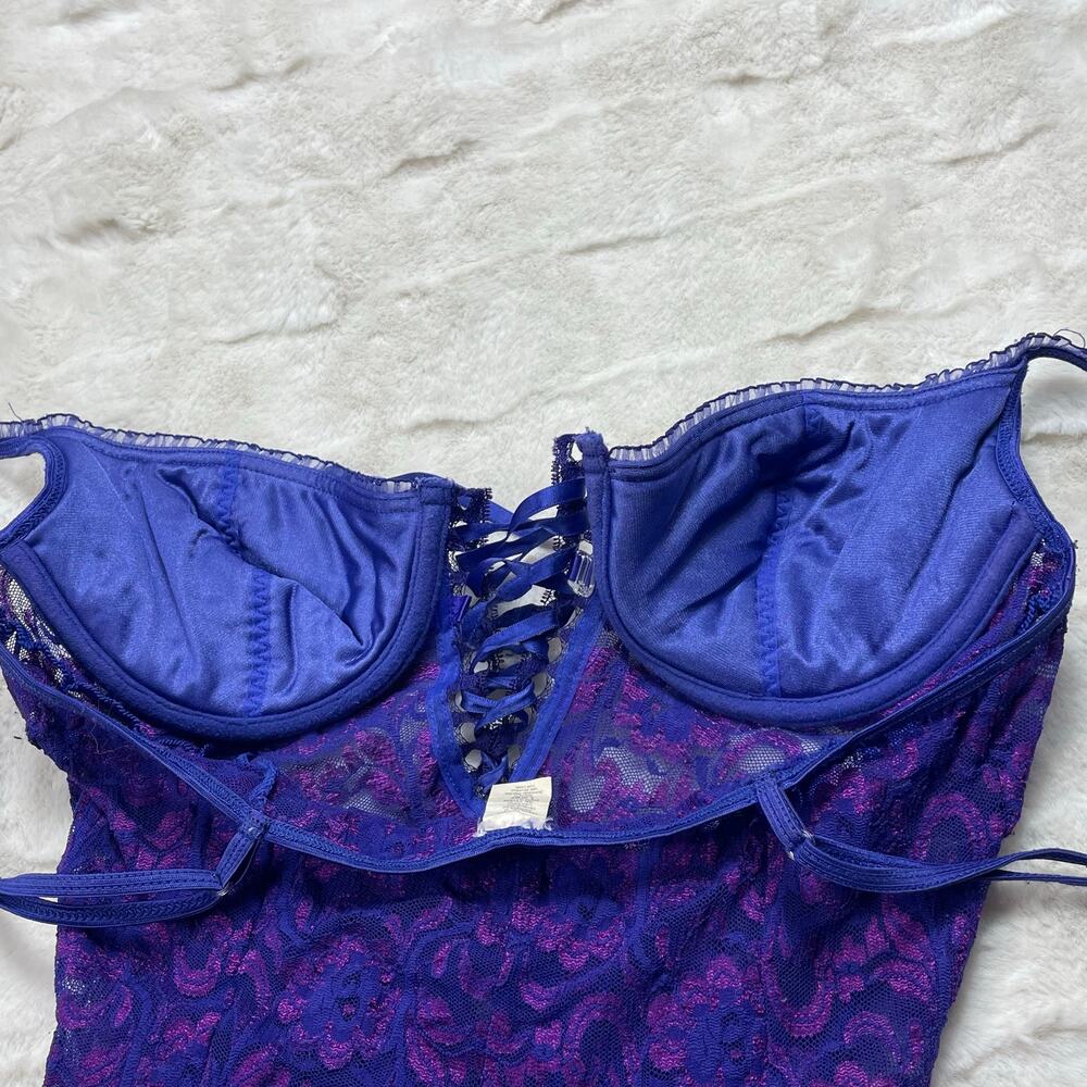 🔥Vintage Y2K Frederic Of Hollywood Purple Lace Babydoll Lace Up Coquette Dainty - Picture 11 of 16
